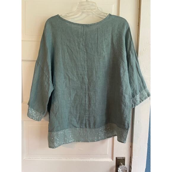 Bellambra Sixe Large Women's Tunic Style Linen Blouse w/ Sequins - made in Italy - Picture 4 of 5